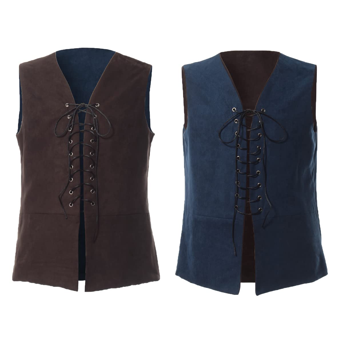 BPURBMens Renaissance Steampunk Lace-up Vest Gothic Waistcoat Reversible Vest for Men