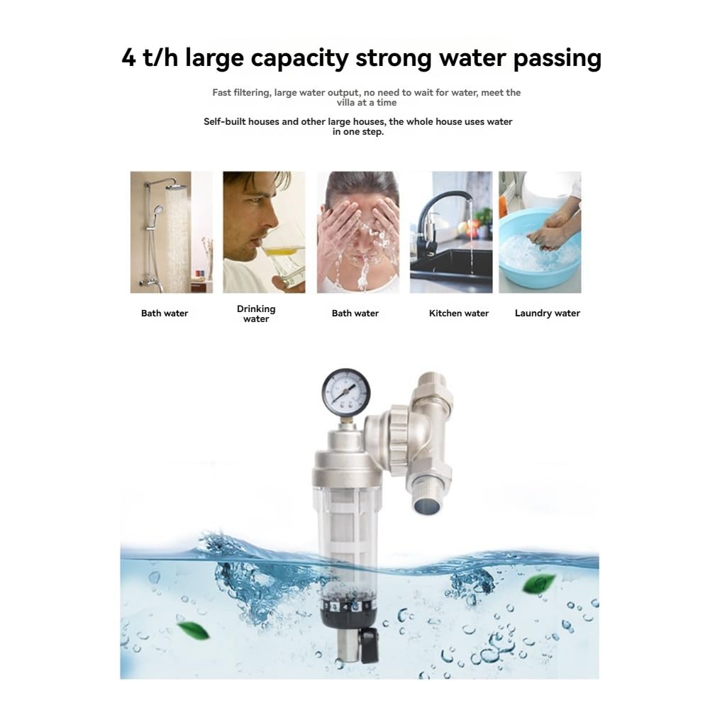 Filtro Central para Toda la Casa, Válvula Giratoria Universal de 360 Grados, Filtro de Agua de Sedimentos Reutilizable, Termofusible de 6 Puntos