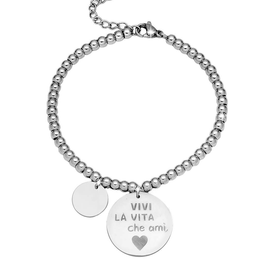 Beloved ❤️ Bracciale da donna, braccialetto in acciaio emozionale - frasi, pensieri, parole con charms - ciondolo pendente - misura regolabile - con incisione (SR2