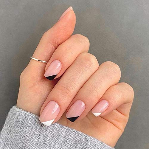 HQQPA Künstliche Nägel 24Pcs / Set Oblique Simple Wearing Art Kunstnagel Abnehmbarer Kunstnagel