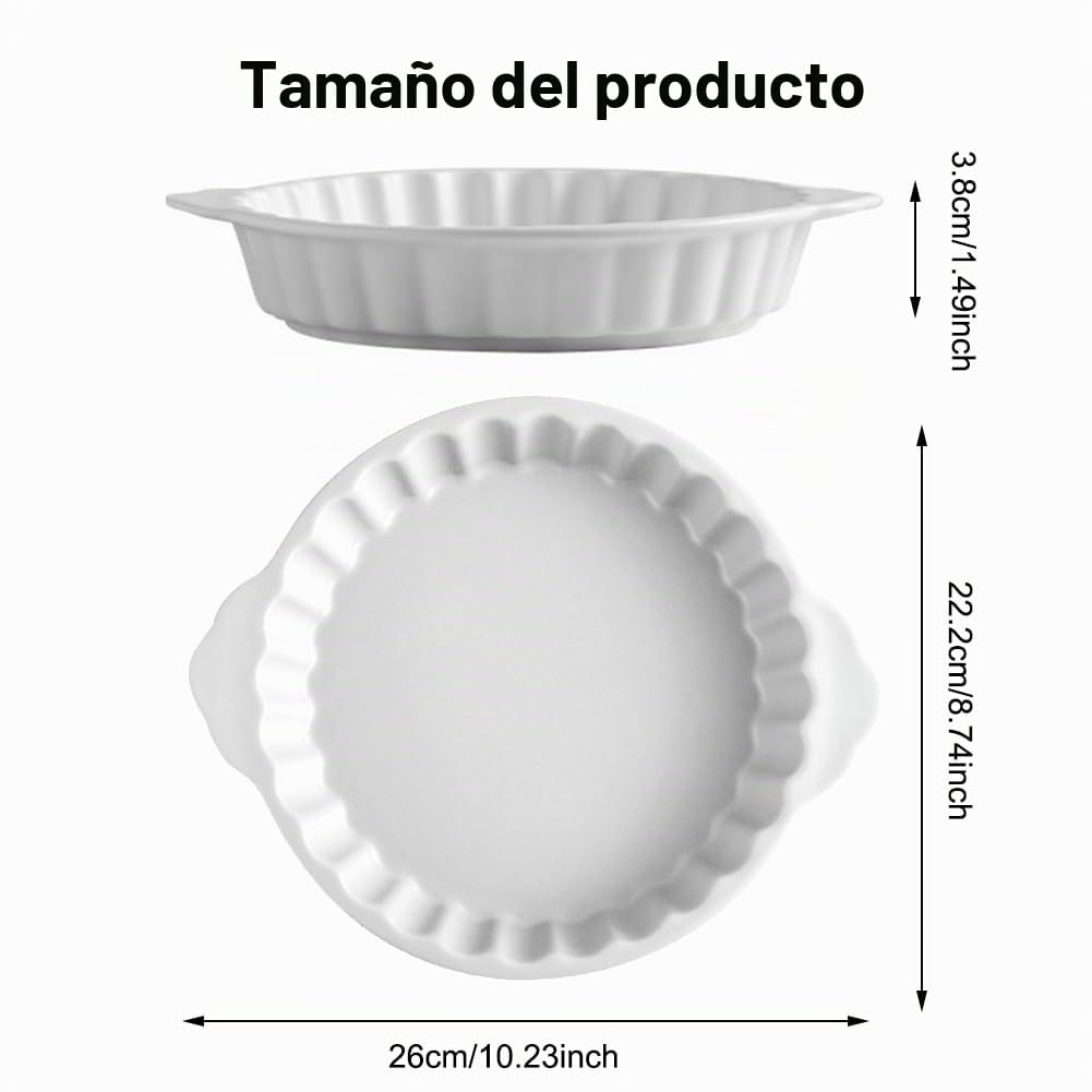FARYODI Molde de cerámica para tartas con asas, 20 x 17 x 3,8 cm, revestimiento antiadherente, moldes de cerámica para pasteles, quiches y tartas, apto para microondas, lavavajillas y horno (blanco)