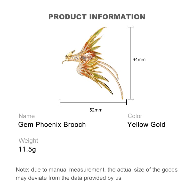 Image of Exquisite 14K Gold Phoenix Brooch for Women, Inlaid with Moissanite and Premium Gemstones, Ideal Luxury Gift for Holidays and Special Occasions