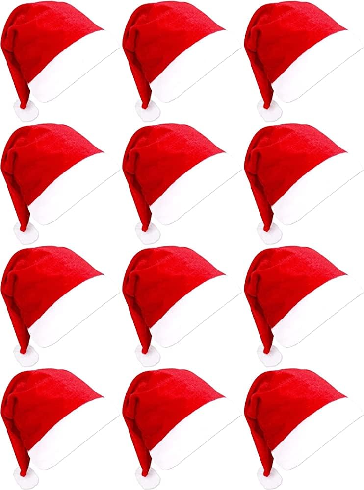 12pcs Santa Hats, Bulk Santa Hats for Little one, Red Classic Christmas Caps, Gorros De Navidad