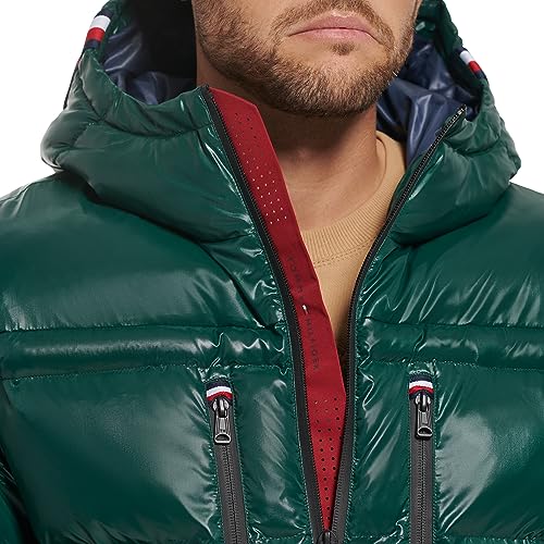 Image of Tommy Hilfiger Mens Tommy Hilfiger Men's Shiny Midweight Logo Puffer