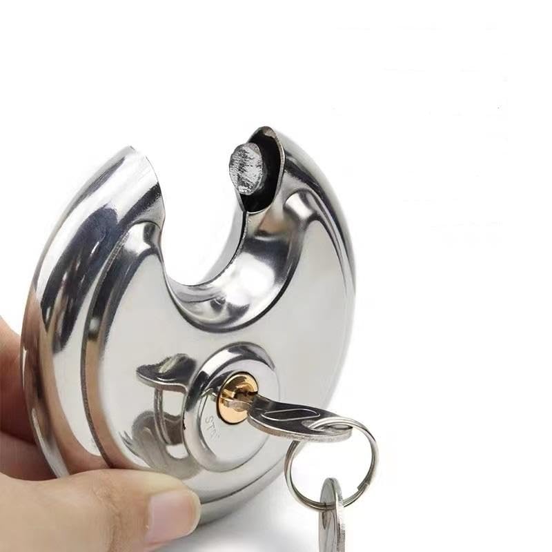 QUIRA 90mm Stainless Steel Disc Padlock Heavy Duty Round Lock with Keys, Anti-Cut Anti-Rust Security Lock for Shutter, Gate, Garage, Warehouse & Storage-image-20