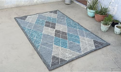 Image of Spectrum Pattern Wool Carpet with Loop Texture Yarn Anti Shedding Carpet Size 5x8 Feet A0 Grey & Multi Color