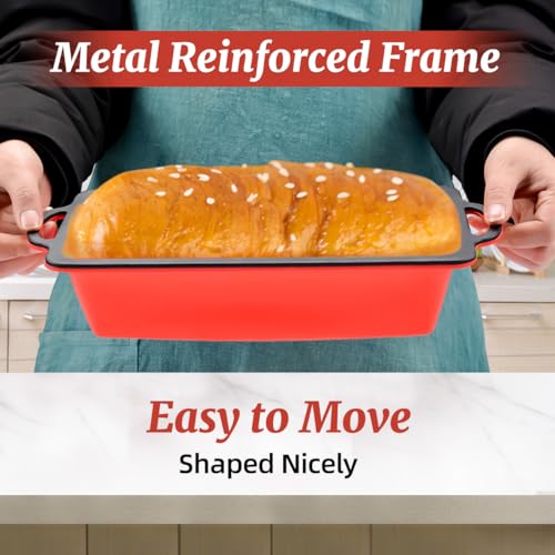 CAKETIME Silicone Bread Loaf Pan, Metal Reinforced Frame Nonstick BPA Free 9.9x4.8x2.3 inch Loaf Pan for Homemade Loaf, Bread, Meatloaf,Cake - Image 4