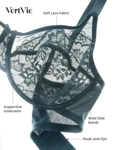 Image of Vertvie Minimizer Bra for Women Underwire Full Coverage | Supportive for Heavy Breasts, Unlined Soft Lace, Lightweight, Comfortable, Adjustable, Flattering for Plus Size Everyday Wear