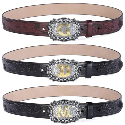 Western Belt Men Leather Belts For Men Women Cowboy Cowgirl Big Letters Buckle Gold Male Belts Long Black Brown3