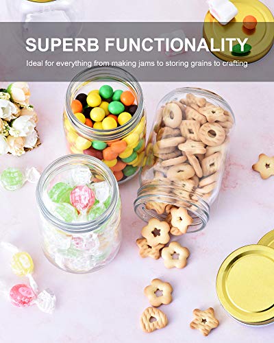 12oz Glass Jars With Lids Regular Mouth 20 Pack -Mason Jars 12 oz For Crafts, Meal Prep, Canning Jars For Food Storage Frascos De Vidrio Con Tapa Para Conservas-with 20 Chalkboard Stickers-Gold Lid