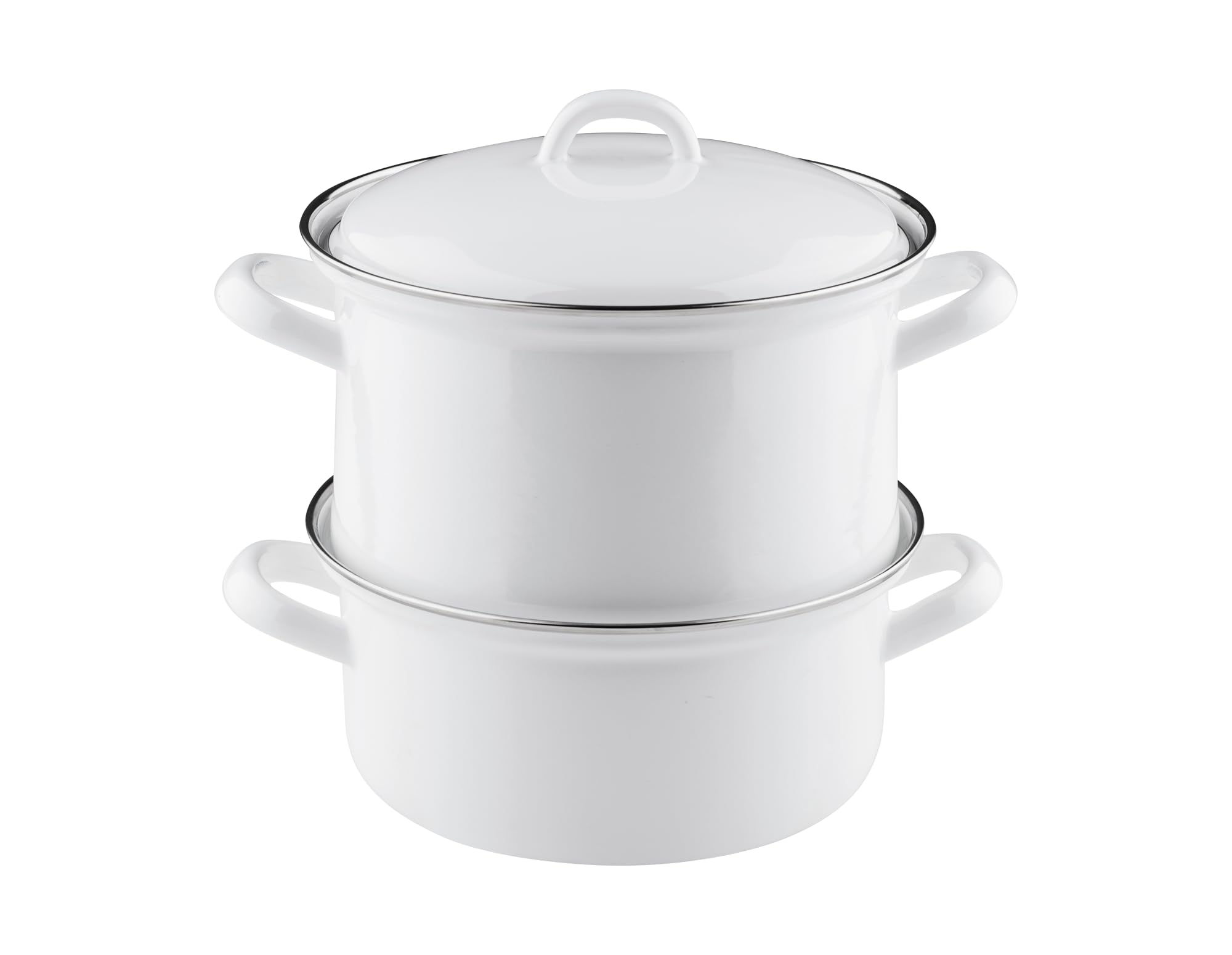 Riess, 0286-033, Cocina de patatas con tapa de esmalte 18, CLASSIC- WEISS, 19 cm de alto, 18 cm de diámetro, esmalte, blanco