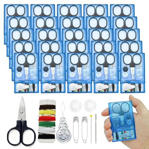TINSKY 25 Boxes Mini Travel Sewing Kit Quick Fix Sewing Kits Bulk Basic Portable Pre Threaded Needle Emergency Repair Tool for Gifts Beginner Traveler Home Hotel