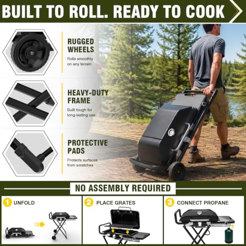 Image of Bestfire Propane Gas Grill, 13000 BTU 2-in-1 Griddle & Grill Grate Foldable
