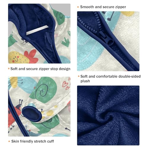 Happy Bugs Bees Butterflies Snails Girls Fleece Jacket Girls Fall Jacket Girls Zip Up Hoodie Girls Sherpa Jacket 2-10T3