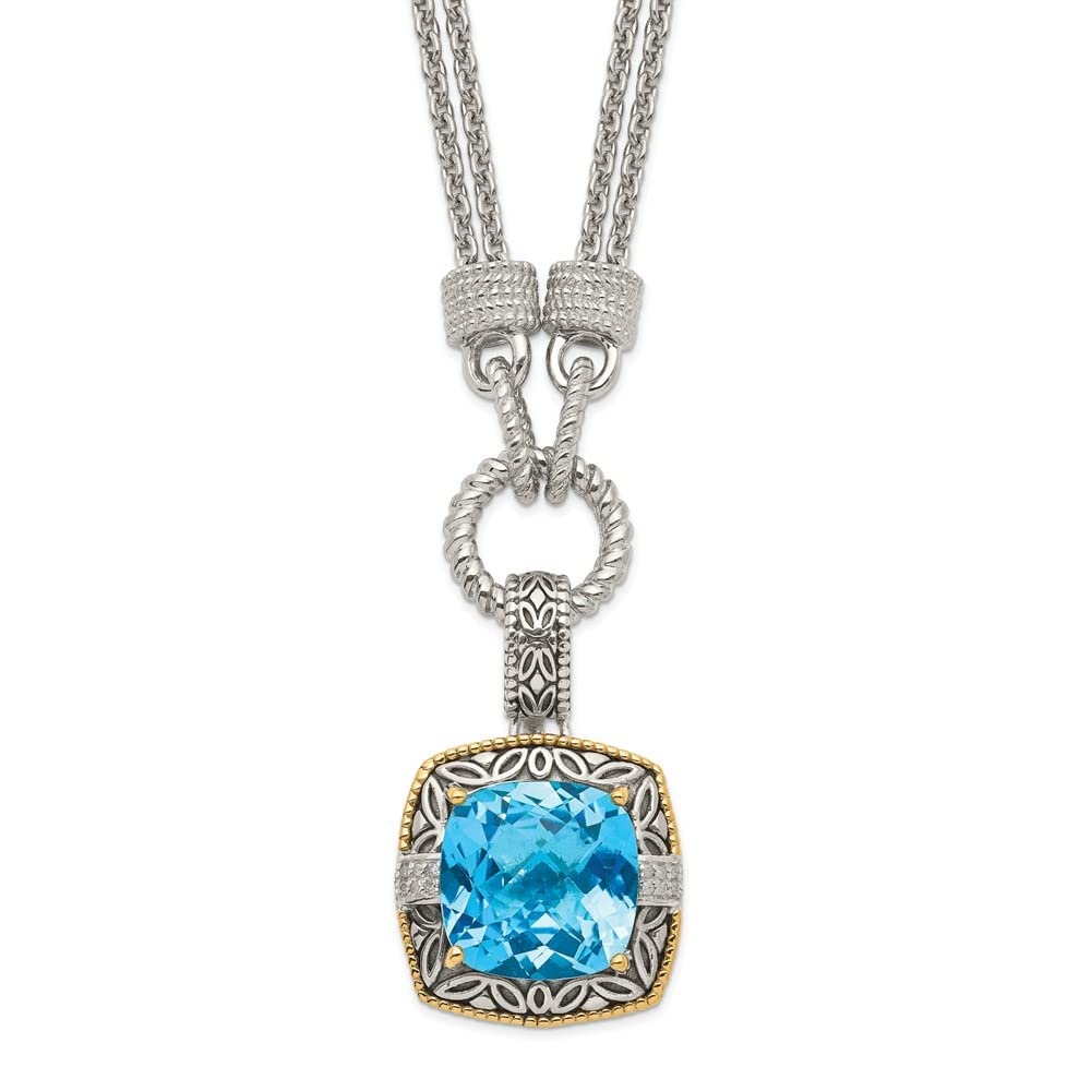 Diamond2Deal Shey Couture Sterling Silver with 14Ct Accent 17 Inch Antiqued Sky Blue Topaz and Diamond Necklace with 1 Inch extensionender For Women
