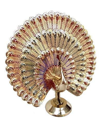 GIFTSNCRAFT Brass Decorative Dancing Peacock Figure | 7 Inch | Golden | Hand-Carved | Room Decor and Interior Accent.