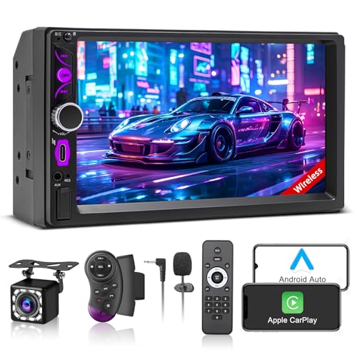 [Aggiornamento] A-pple CarPlay & Android Auto Autoradio 2 Din, ricevitore multimediale digitale da 7 pollici, doppia radio DIN con schermo, telecamera posteriore, mirror link, RDS/FM/AM/Phone GPS Navi