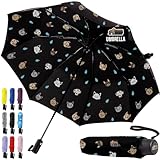 GORILLA GRIP Compact Stick Umbrella for Rain, Travel One-Click Automatic Open Close, Lightweight, Portable, US Designed Reinforced Fiberglass Ribs, Wind Resistant Easy Collapse, Cats and Dogs
