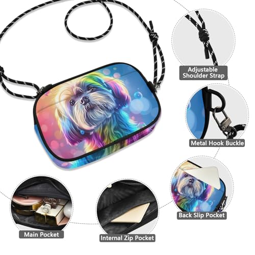 Crossbody Bag Cute Shih Tzu Dog in Rainbow Color Phone Purse Small Handbag4