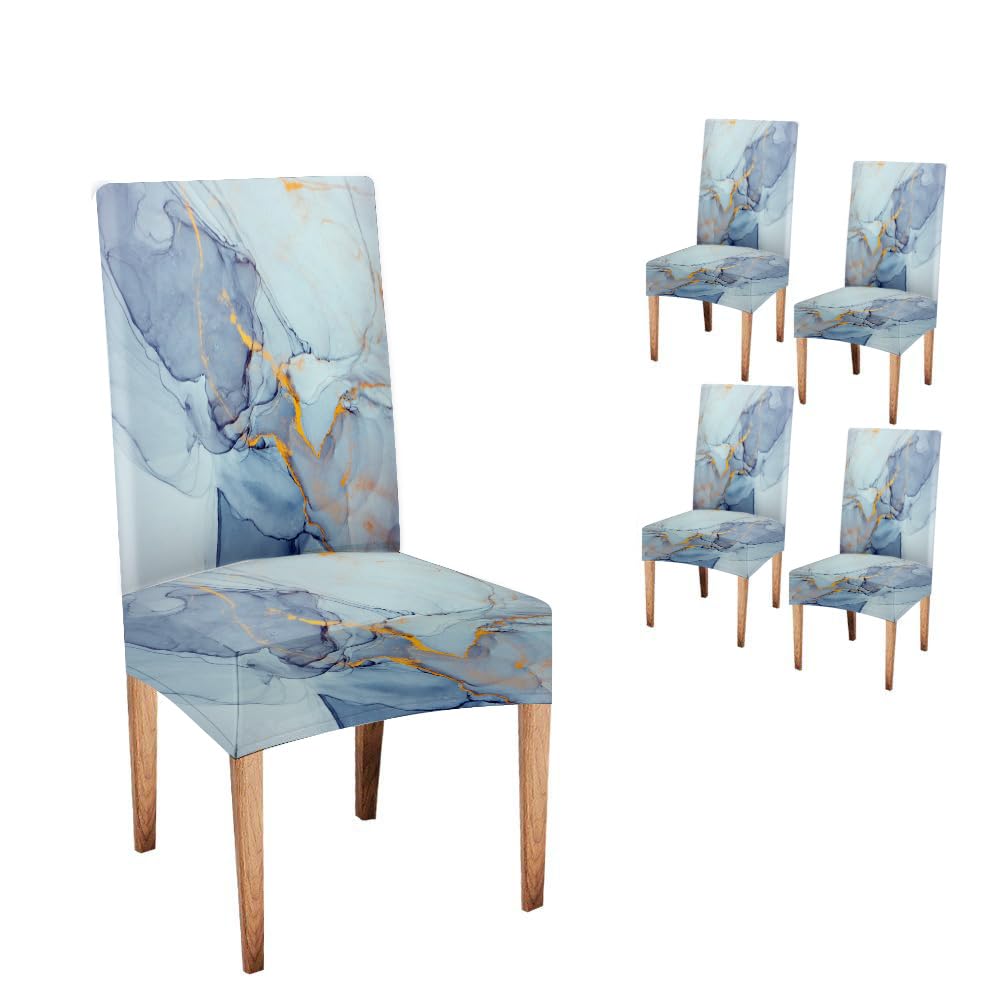 CAPSCEOLL Marble Blue Abstract Printing Dining Chair Covers Set of 4,Stretch Parsons Chair Slipcovers Universal Removable Washable Chair Seat Covers