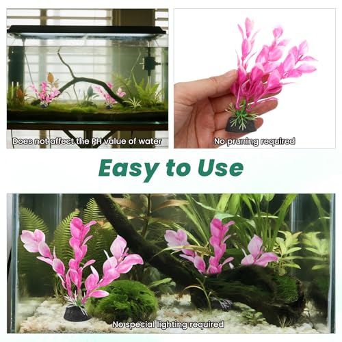 Image of 2 Pcs 4 Inch Small Aquarium Plants for Betta Fish Tank, Fish Tank Decorations Aquatic Water Grass Plastic Artificial Plant Reptiles Plants
