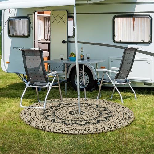 Tapete redondo boho para exterior 5 pies lavable miniatura 5