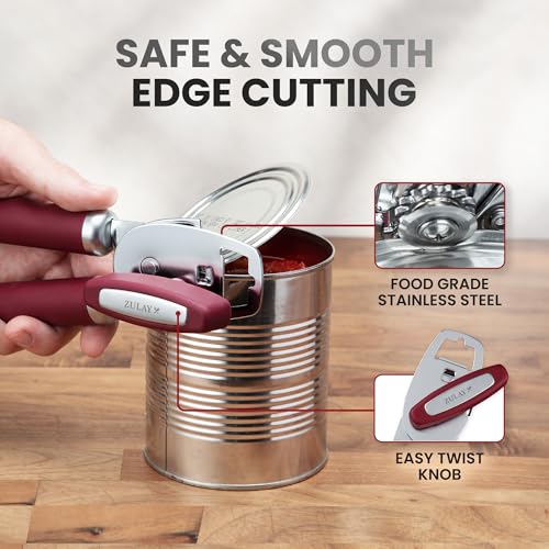 Image of Zulay Kitchen Manual Can Opener Heavy Duty Patented Stainless Steel, Wine