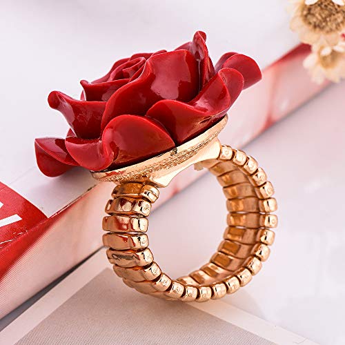 Charming Red Rose Ring Romantic Flower Adjustable Stretch Ring Wedding Jewelry for Women Lover Gift4