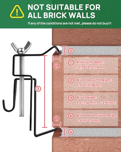 Image of Brick Clips, Brick Hangers Hooks for Hanging Outdoors No Drill, 1.97-2.91 inches Adjustable Brick Wall Clips, Metal Brick Picture Hangers No Damage (Pack of 4, Black)