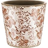 Beeveer Ceramic Beige and Brown Floral Plant Pots with Drainage Hole 5.5 Inch Vintage Farmhouse Accent Planters Rustic Ice Glazed Crack Flower Planter for Indoor Outdoor Home Decor
