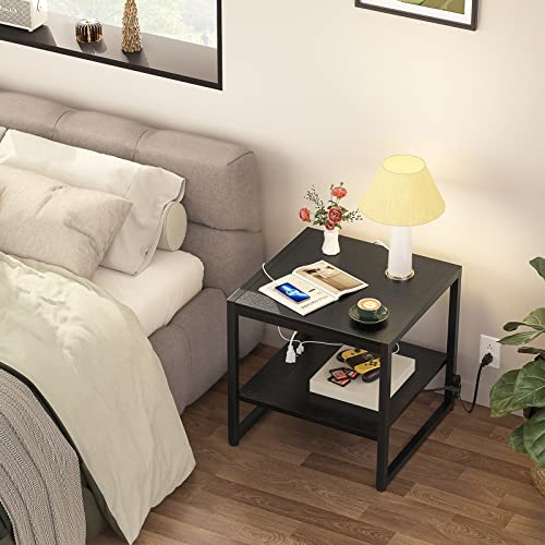 Homieasy 20 Black End Table with Charging Station, USB Ports, and Storage Shelf for Small Spaces