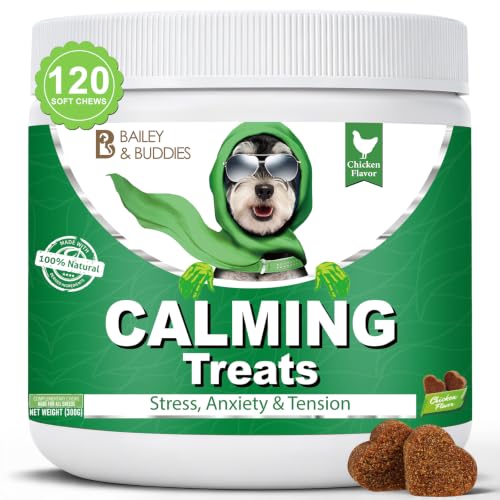 Bailey & buddies Calming Dog Treats - 100% Natural Soft Chews Reduce Stress Fear Barking Aggression. Soothes Anxiety for All Breeds & Adult Ages for Small Medium & Large Dogs