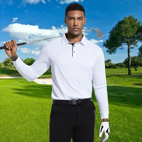 Image of Mens Golf Shirt Long Sleeve Moisture Wicking Dry Fit Performance Solid Pique Collared Golf Polo Shirts for Men