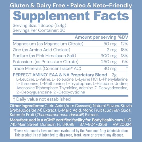 Image of BodyHealth PerfectAmino Electrolytes Powder No Sugar, Keto Sugar Free Fasting Electrolytes Drink Mix, Hydration Powder with Trace Minerals - Orange - 30 Servings