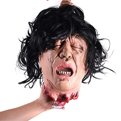 Edlike Halloween Hanging Severed Bloody Head w/Hair, Life-Size Corpse Head Props for Outdoor/Indoor Decor