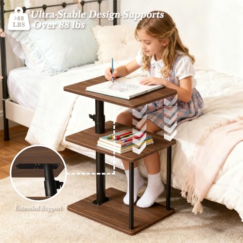 Image of Faesun Swivel Side Table for Couch Arm, Height Adjustable C Shaped End Table for Recliner or Bed, Tv Trays with Storage Shelf for Small Spaces- Small Nightstand for Living Room, Bedroom