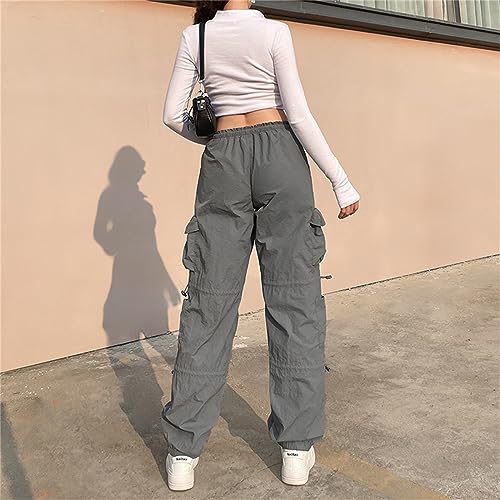 Baggy Parachute Pants for Women Drawstring Elastic Low Waist Cargo Pants Multiple Pockets Jogger Casual Pants3