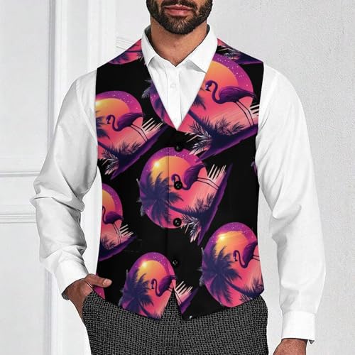Vintage Flamingo Men's Suit Vests Business Formal Dress Vest V-Neck Waistcoat for Wedding Casual2