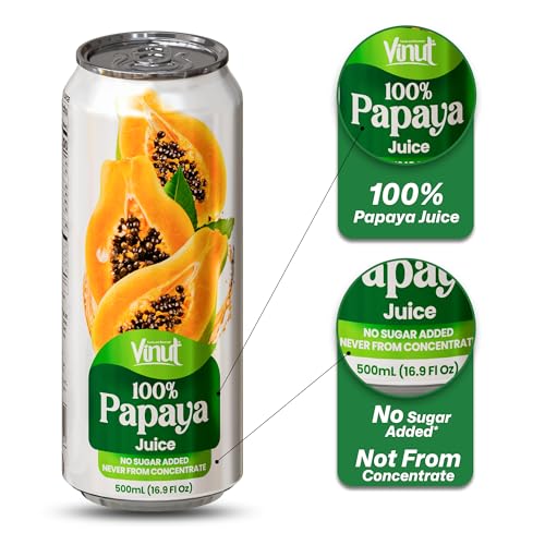 Image of VINUT 100% Papaya Juice, No Added Sugar, Not From Concentrate, 16.9 fl oz (500 mL) Can, Pack of 12