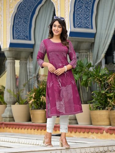 Image of Juniper Wine Beautiful Printed Liva Rayon A-Lined Kurta for Women