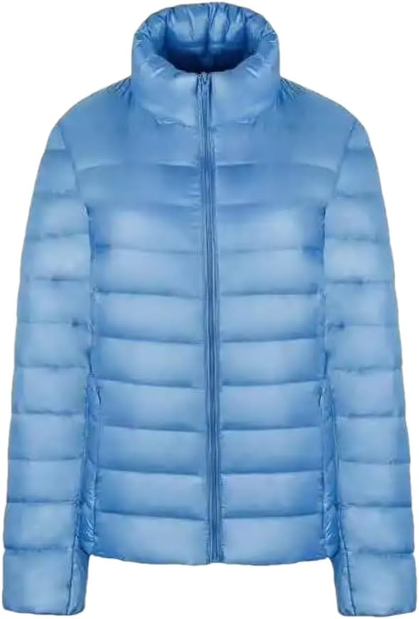 Woman Autumn Winter Ultra Light Duck Down Jackets Long Sleeve Parkas Soft Matt Short Tops Coat Windbreaker Water blue XXL(60-67KG)