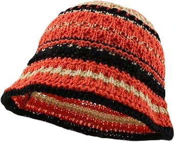 Y2k Beanie for Women Crochet Bucket Hats Men Stripes Beanies Cloche Hat Handmade Warm Knitted Fishing Hats