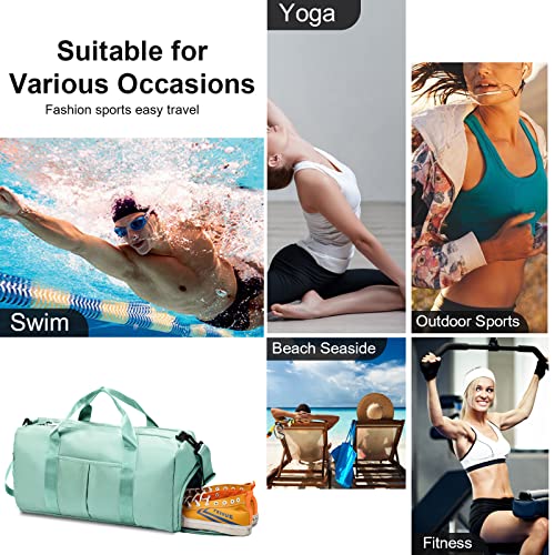 Zgwj Sports Gym Bag With Wet Pocket & Shoes Compartment, Waterproof Shoulder Weekender For Women And Men Swim Travel Lightweight Easy Carry On Green #TOP6
