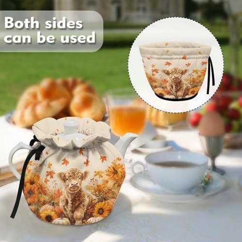 Image of Highland Cow Teapot Dust Cover Fall Tea Cosy for Teapots Keep Warm Insulated Tea Kettle Dust Cover for Party Home Decoration