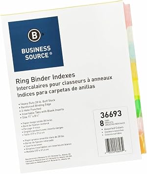 Business Source Insertable Tab Ring Binder Indexes
