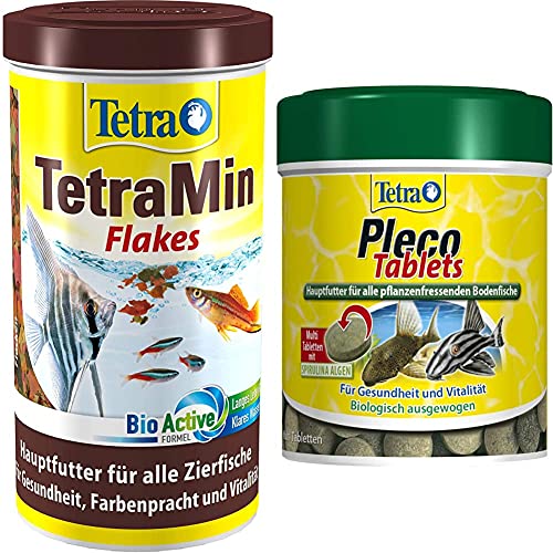 TetraMin Flakes - Fischfutter in Flockenform für alle Zierfische, 1 L Dose & Pleco Tablets – Nährstoffreiches Fischfutter für alle pflanzenfressenden Bodenfische (z.B. Welse), 275 Tabletten