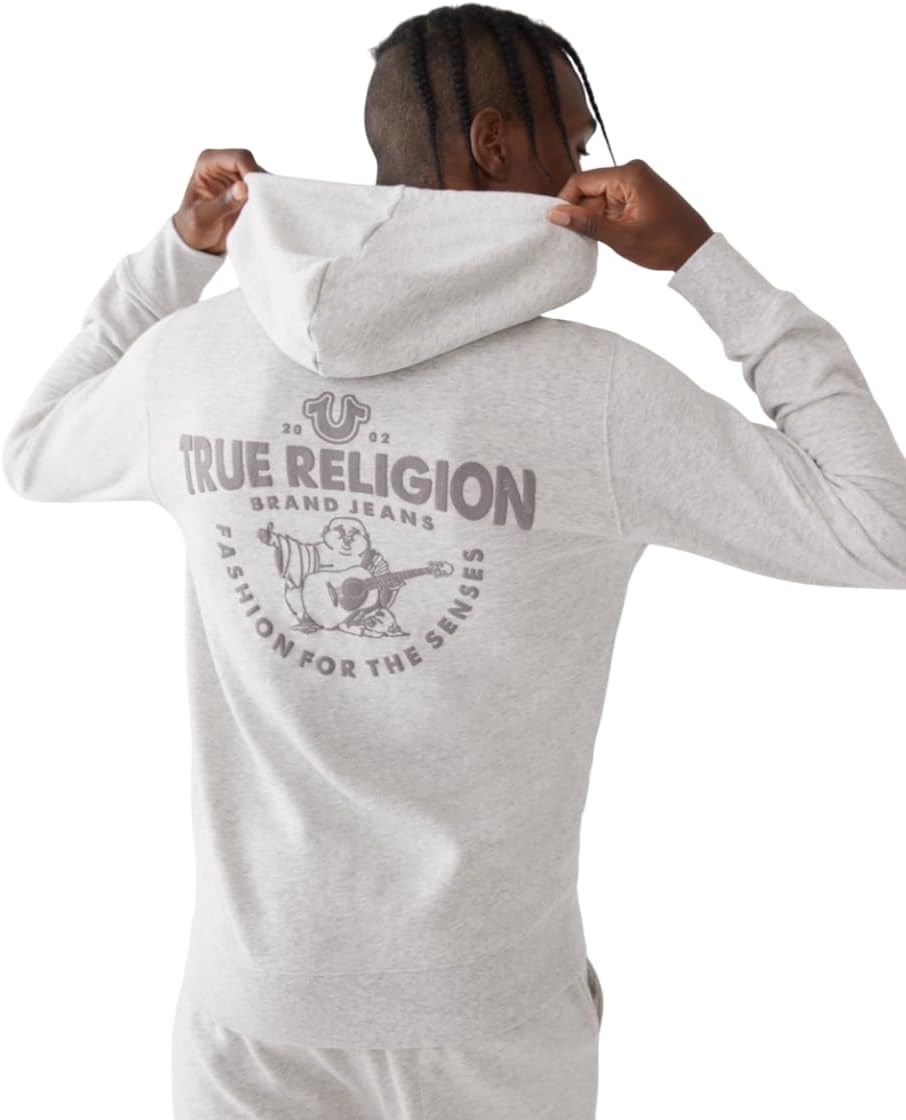 True Religion Men’s Puff Print Core Zip Up Hoodie for Men – Y2K Graphic Hoodie, Mens Hoodies with Oversized Graphic - Image 3