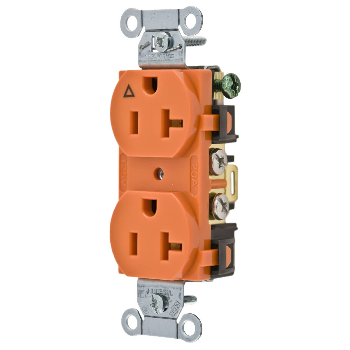 Straight Blade Devices, Receptacles, Duplex, Commercial Grade, Corrosion Resistant, 20A 125V, 2-Pole 3-Wire Grounding, 5-20R, Back and Side Wired, Orange