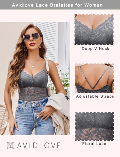 Image of Avidlove Lace Bralette for Women V Neck Camisole Lingerie Spaghetti Strap Tube Slim Tank Top