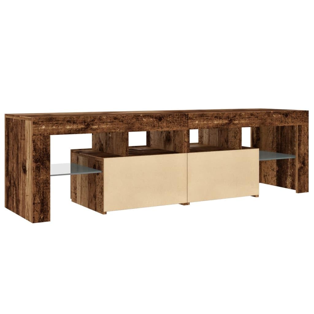 vidaXL Meuble TV avec lumières LED Vieux Bois Bois d'ingénierie